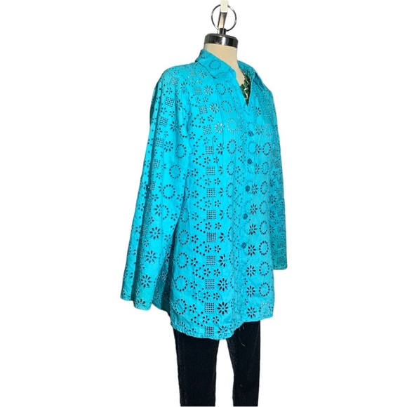 ATTITUDE Gorgeous Blue Green Eyelid 3/4 Sleeves Blouse Size L - Picture 11 of 13